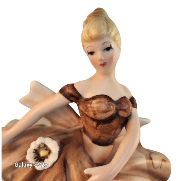 Vintage Lefton Figurine Vase Planter Brown Dress Blonde  Home Decor Collectible - Picture 9 of 10